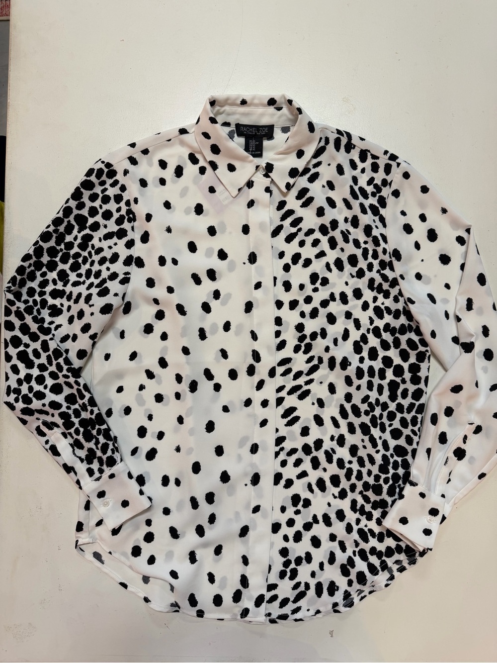 Rachel Zoe Black and White Spot Print Button-Down Blouse